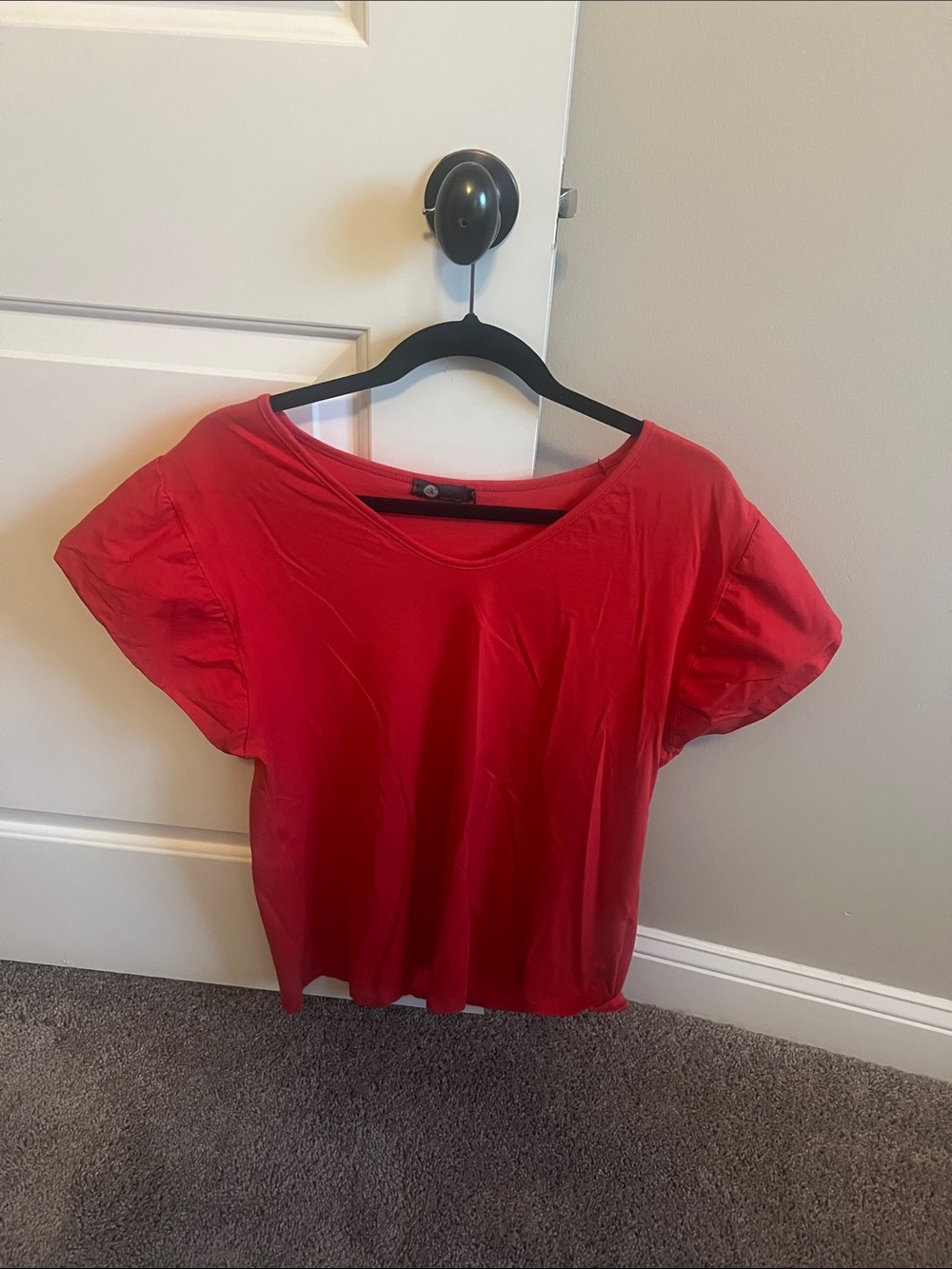 Casual Scoop Neck Short-Sleeve Top in Red xl
